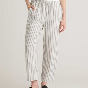 Quince 100% European Linen Pants Ankle Pants Oatmeal with Black Stripe MSRP $98